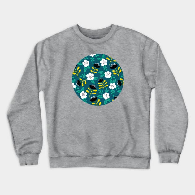 Bold sakura flower pattern in teal green Crewneck Sweatshirt by Jennifer Ladd